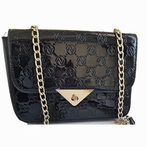 ADRIENNE VITTADINI LOGO Black Patent Leather Chain purse